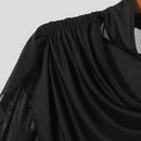 INCERUN Men Cross-Deconstructed Ribbon Design Long Sleeve Top T-shirts Fashion Solid Color See-through High Stretch Clothing for Men