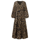 ZANZEA Women Plus Size Leopard Print Long Dress V-Neck Puff Sleeve Lace-Up Maxi Dress For Women