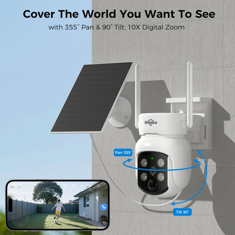Hiseeu WTD904D 4MP Pixels Solar Powered Wireless WIFI IP Camera with Color Night Vision PIR Motion Alerts 5200mAh Battery Low power consumption IP66 Waterproof Security Camera