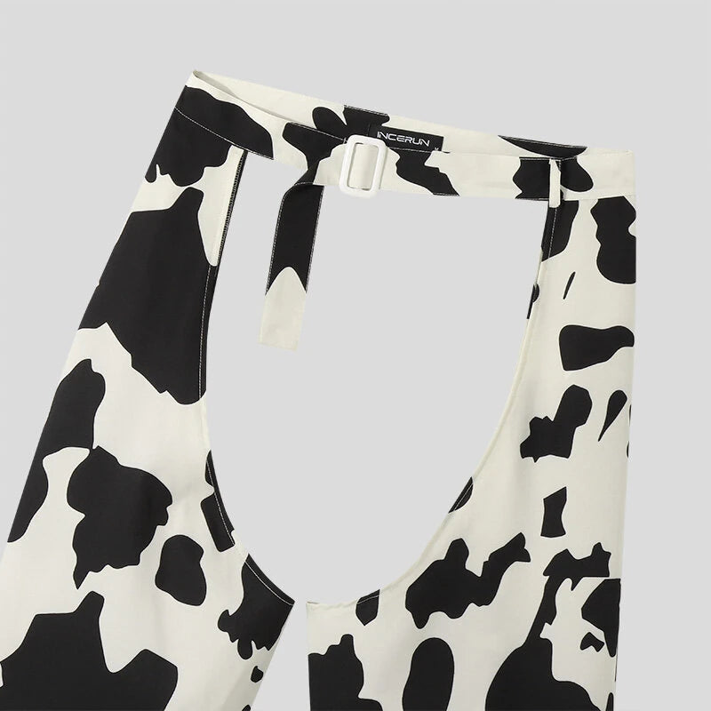 INCERUN Men Pants Fashion Milk Print Scooped Pants Summer Party Button Trousers Male Clothing Bottoms