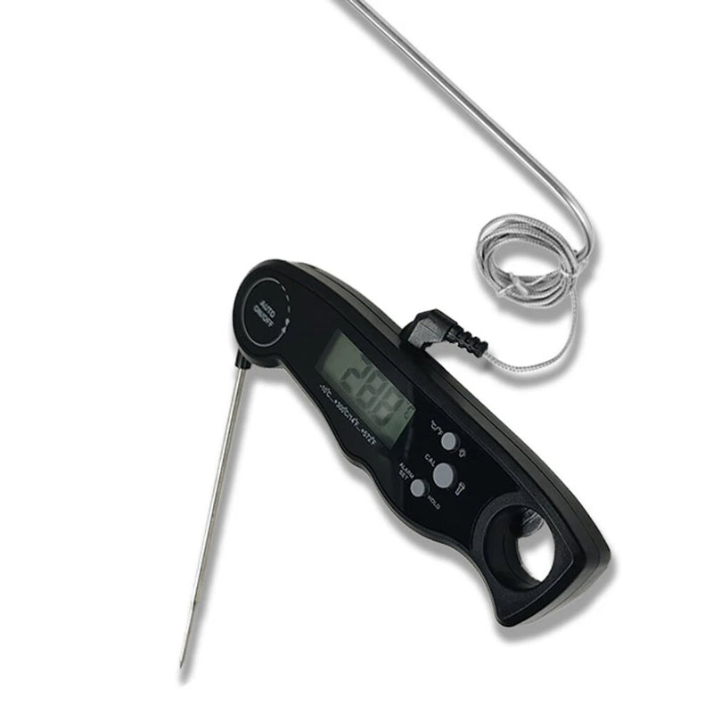 Foldable Dual Probe Food Thermometer BBQ Meat Grill Thermometer Kitchen Oven Grill Thermometer Dual Temperature Modes with Bottle Opener LCD Display