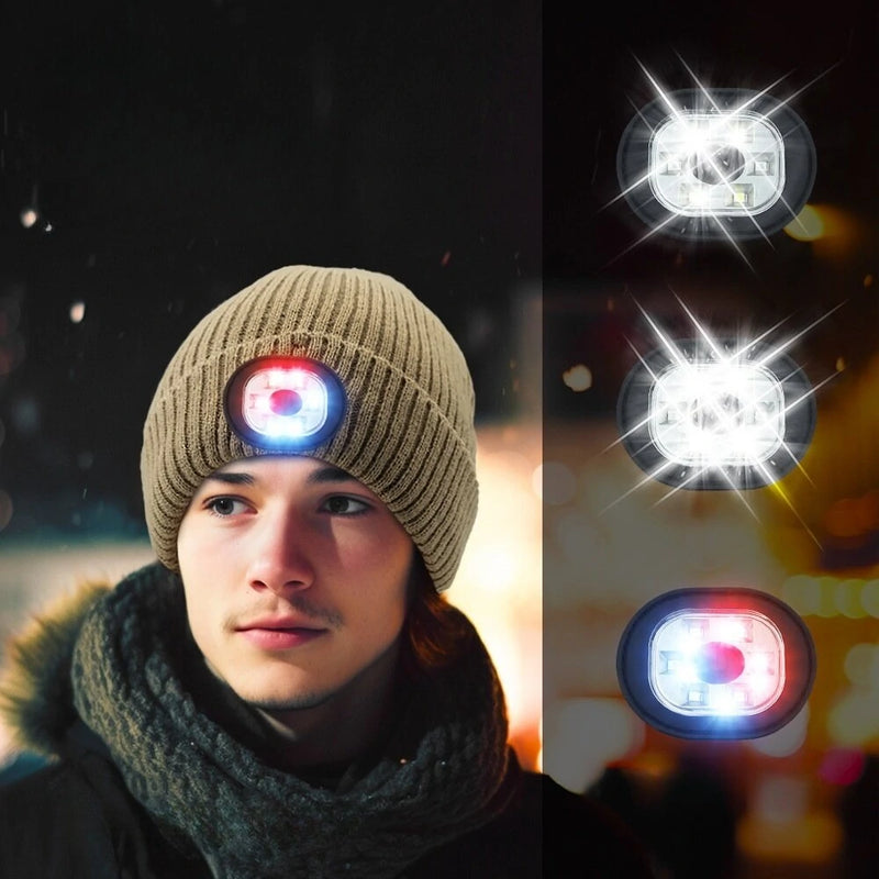 Unisex Beanie Fleece Lined LED Beanie with Light and USB Rechargeable Hands Free LED Headlamp Hat, Knitted Night Light Beanie Cap Flashlight Hat