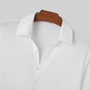INCERUN Mens Solid Textured Casual Short Sleeve Shirt Fashion V-neck Lapel Top for Male