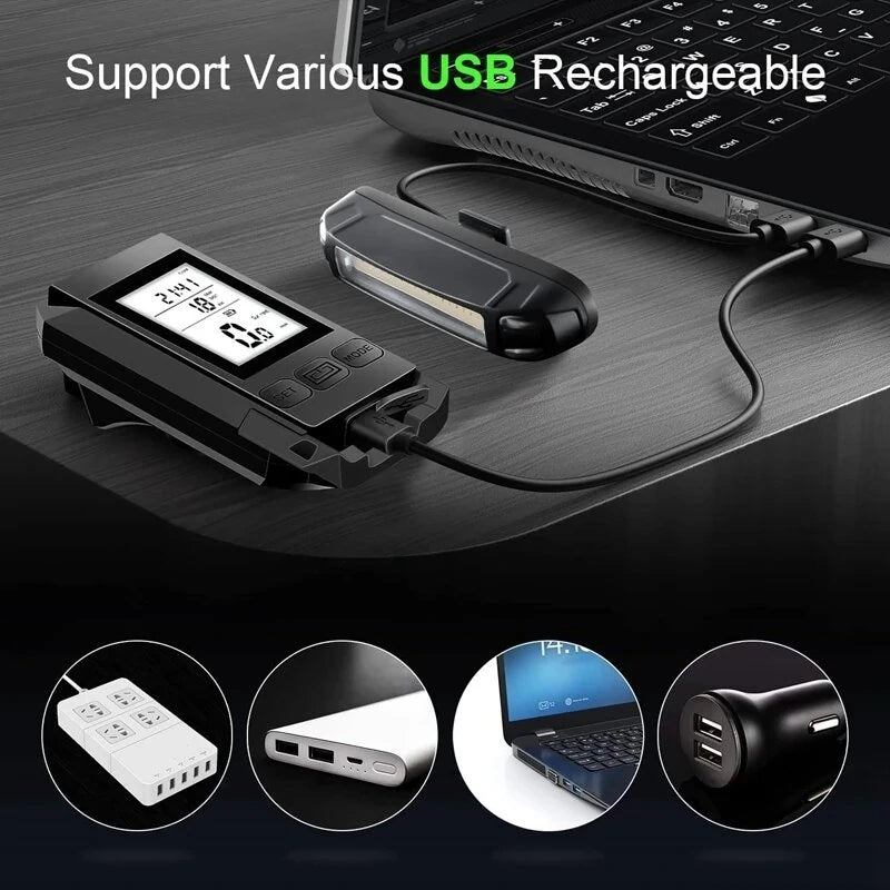 3 in 1 Smart Bike Headlight 800Lm Brightness 2000mAh Battery IP65 Waterproof with Speedometer Horn LED Bike Lamp Cycling Flashlight