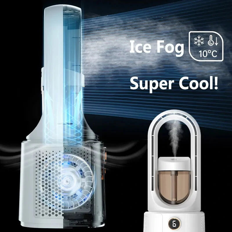 Portable Bladeless Fan With Night Light Spray Air Cooler Air Humidifier Six Speed Wind Adjustment USB Fan Desktop Fan Silent Air Conditioner
