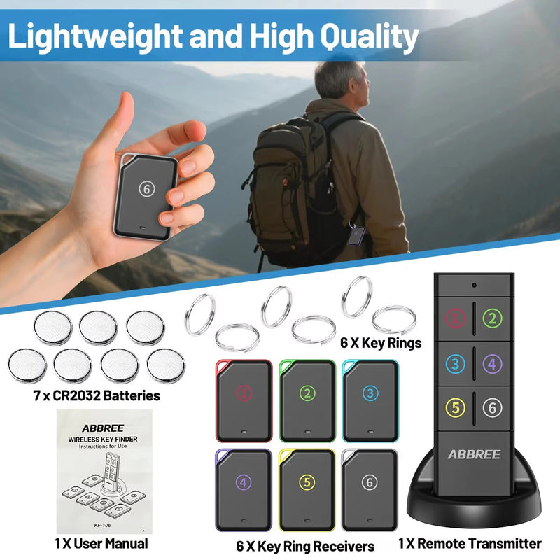 ABBREE KF-106 Wireless Key Finder RF Key Locator Anti-loss Devices Pet Wallet Tracker Remote Control 1 RF Transmitter 6 Receiver for Child and Old