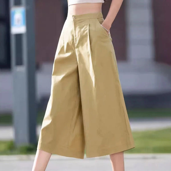 ZANZEA Daily Style Womens Crop Long Pants High Waisted Casual Loose Wide Leg Trousers