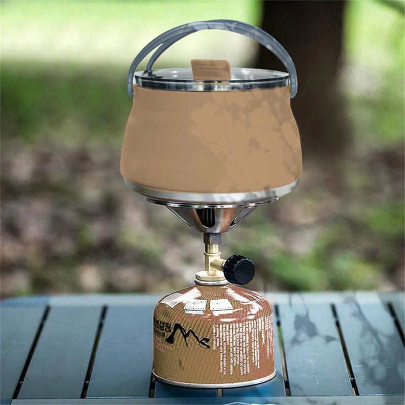 IPRee 1L Outdoor Silicone Kettle Folding Camping Tableware Kettle Cook Water Pot Mini Boiling Water Pot with Handle for Fishing Travel