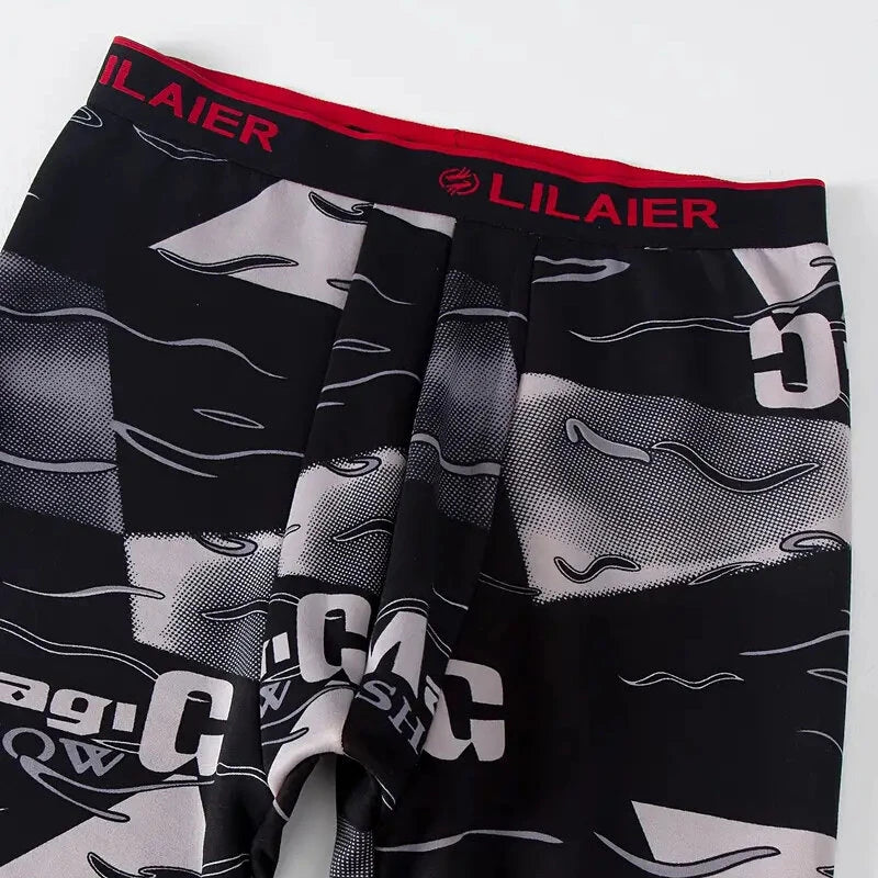 TENGOO Men's Thermal Set, Long Johns Set, 2 Pcs Letter Print Compression Thermal Base Layer Set, Moisture Wicking & Breathable Basic Long Sleeve & Leggings Men Warm Underwear Set, Men's thermal clothing For Outdoor Skiing Running