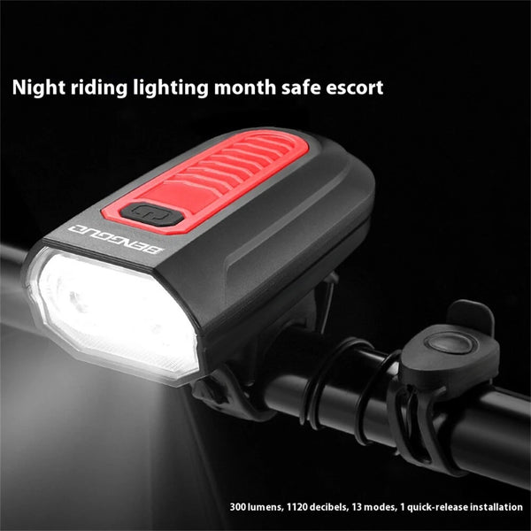 BENGGUO 120DdB Wire-controlled Horn 150-300LM Bicycle Headlight 3 modes Flashing Waterproof Type-C Charging Bike Front Lights for Outdoor MTB Cycling