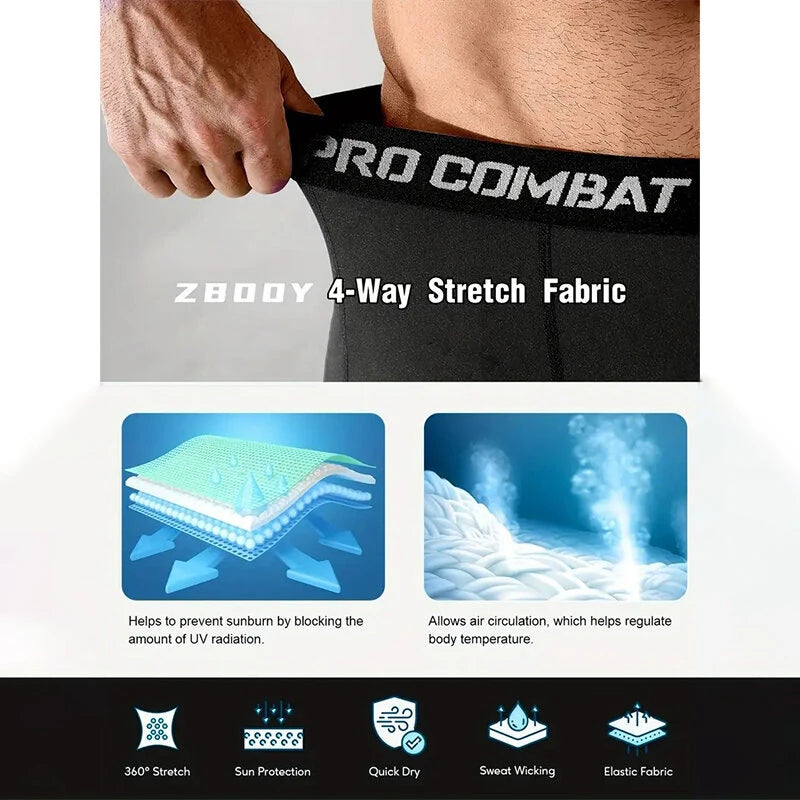 3 Pack Running Shorts Gym Workout Athletic Training Compression Underwear Cool Quick Dry Men's Underwear Long Leg Boxer Shorts