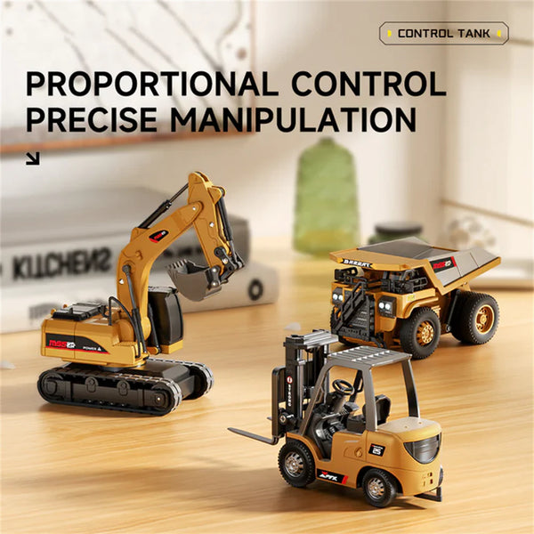 BRRRRT RTR 1/64 2.4G Mini RC Car Alloy Forklift Excavator Dump Truck Support App Remote Controlled LED Light Sound Engineering Vehicle Desktop Toys Model Collection Gift For Boys