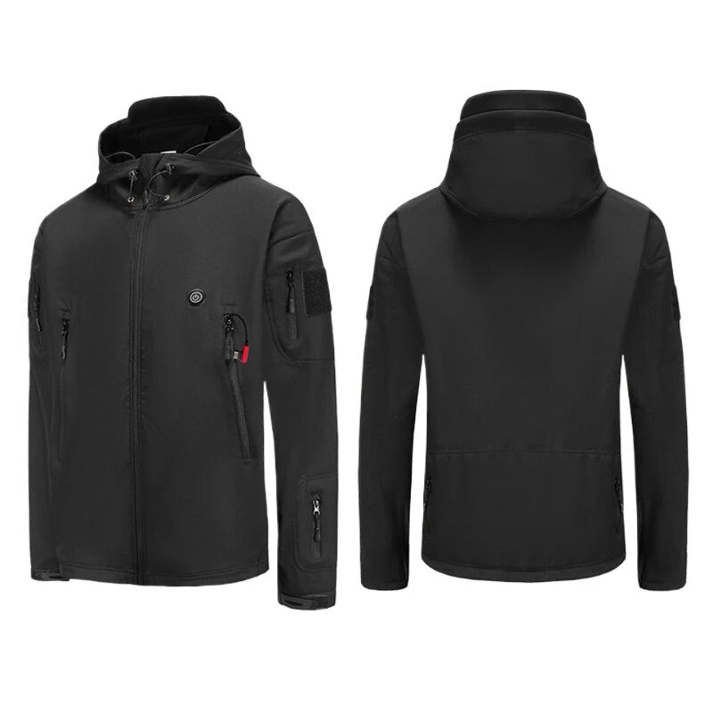 TENGOO Unisex Heated Jacket - 7 Heating Zones, 3-Level Temperature Control, Windbreaker Thermal, High Neck Hooded Coat for Winter Outdoor Sport