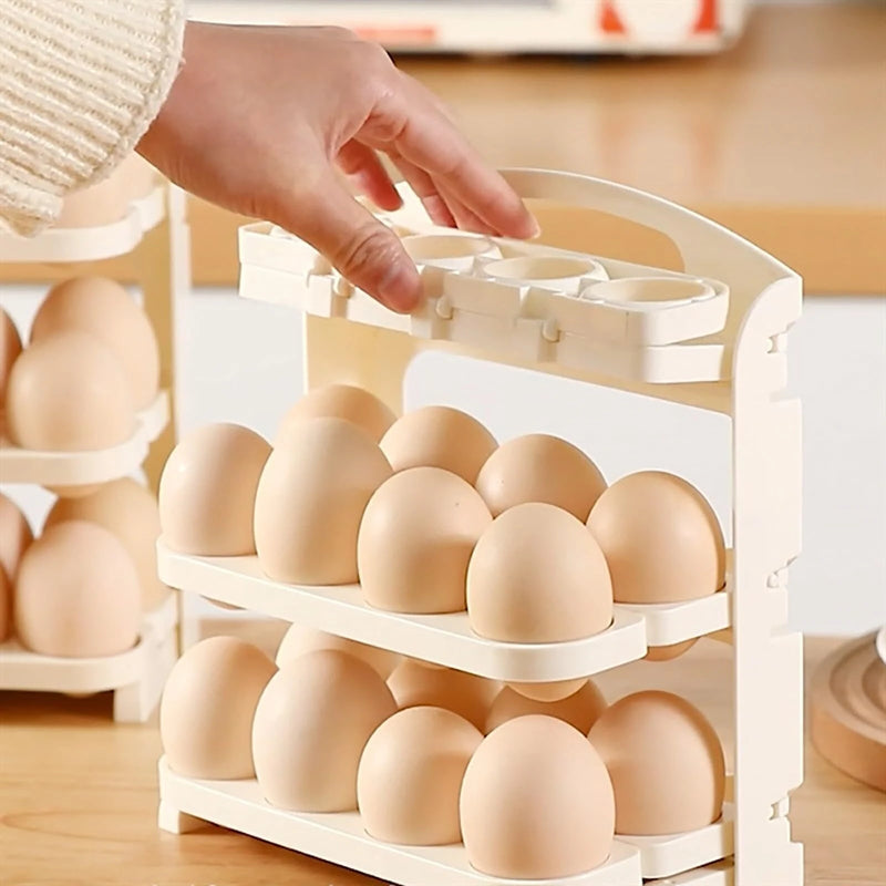 Multi-layer Foldable Anti-drop Egg Organizer Tray with Lid and Handle Egg Holder For Refrigerator-Stackable Egg Storage Container for 24 Eggs Refrigerator Door