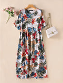 ZANZEA Womens Summer Short Sleeve Printed Swing Long Maxi Dress Holiday Beach Sundress