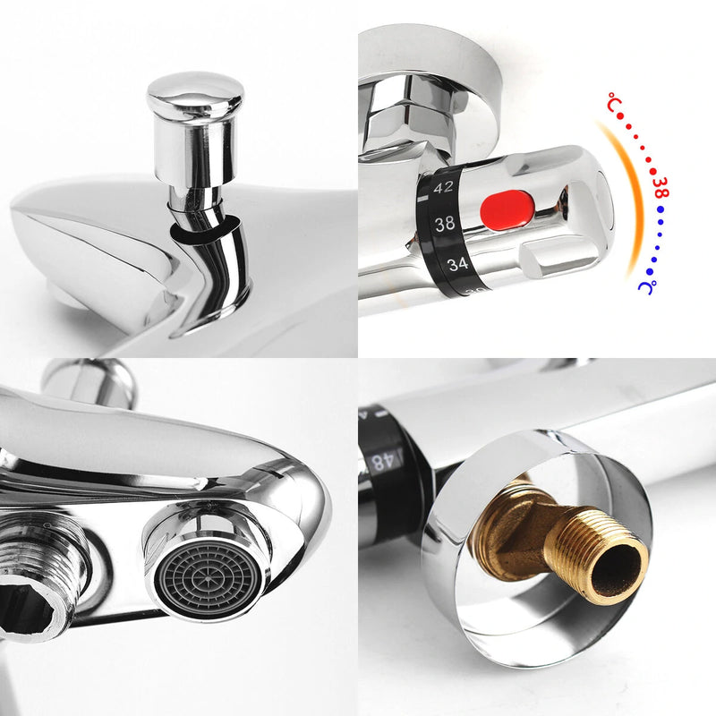 Bathroom Brass Chrome Thermostatic Shower Faucet Mixer Value Dual Handle Bathtub Shower Faucet Cold /Hot Wall Mounted