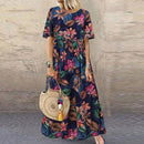 ZANZEA Womens Summer Short Sleeve Printed Swing Long Maxi Dress Holiday Beach Sundress