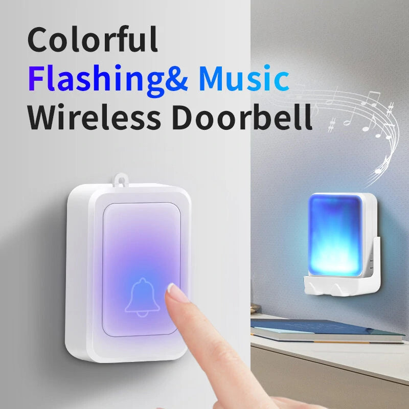 7 Colors Light Flash Changable Music Doorbell Volume Adjustable Built-in 28 Music Wire-free Wireless Door Chime Flash Bell Reminder for Deaf Old People Service Pager