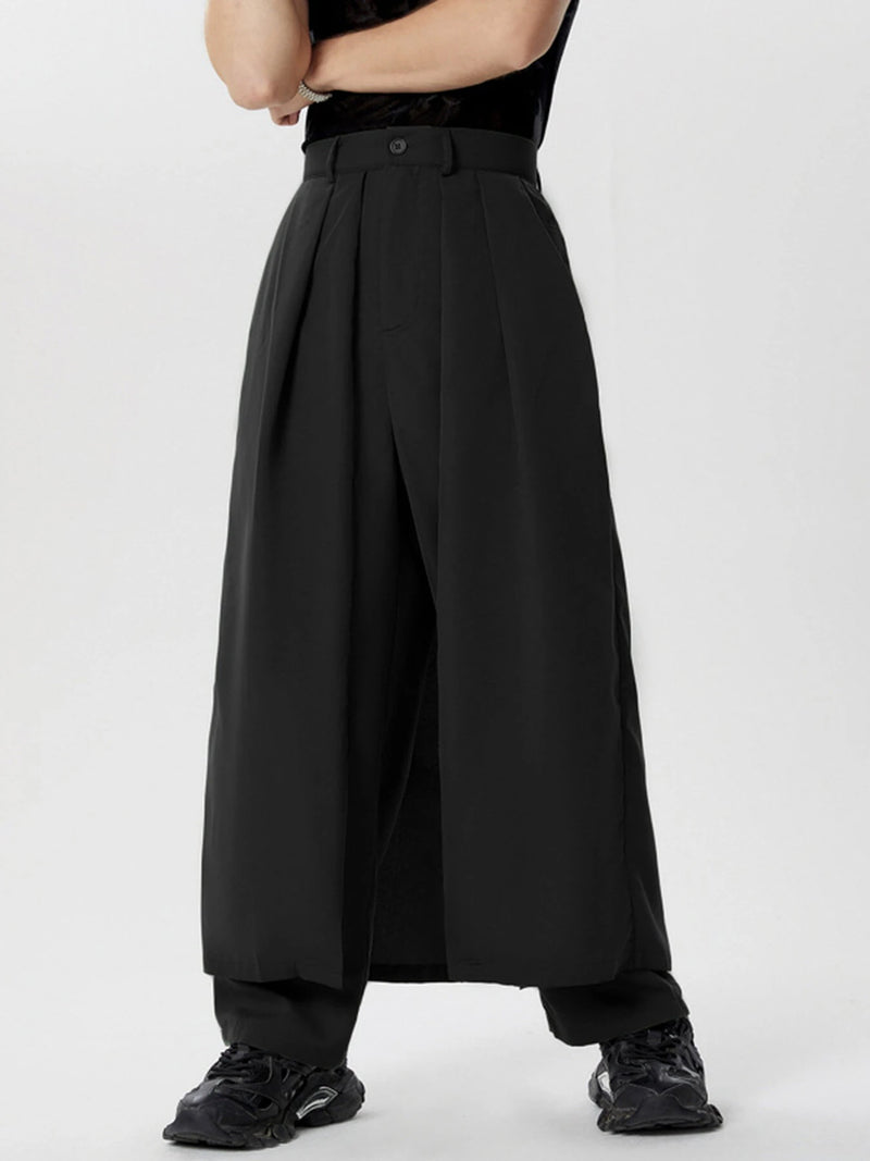 INCERUN Men Design Pleated Layering Pant Loose Fit Casual Daily Men's Bottoms