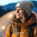 Unisex Beanie Fleece Lined LED Beanie with Light and USB Rechargeable Hands Free LED Headlamp Hat, Knitted Night Light Beanie Cap Flashlight Hat