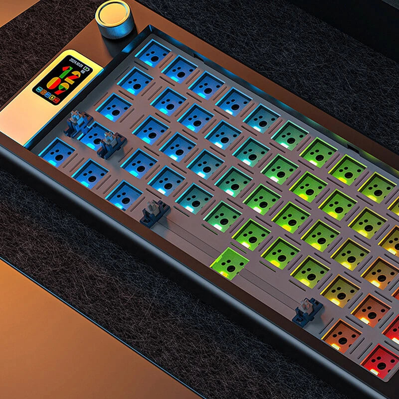 YINDIAO 65S Tri-mode Mechanical Keyboard 66 Keys with Multifunctional Color Screen and Knob Gasket Structure RGB Hot-swap Wireless Custom Gaming Keyboard Supports Macro Programming