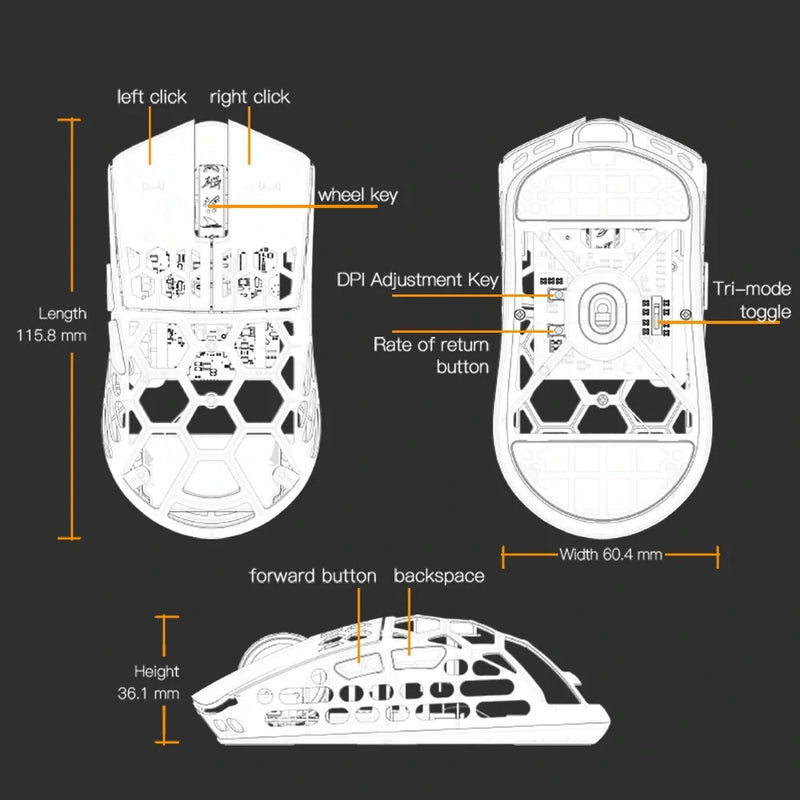 Darmoshark M2 Gaming Mouse Tri Mode Wireless bluetooth PAM3395 Nordic N52840 26k DPI TTC Mg Alloy Hollow Mouse