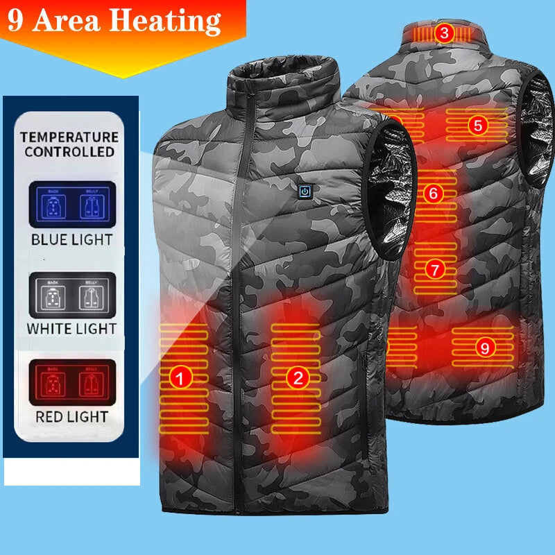 TENGOO HV-09C Heated Vest 9 Heating Areas Camouflage Oversized Men Winter Vest Self Heating Vest Usb Electric Thermal Vest Jacket Outdoor Vest