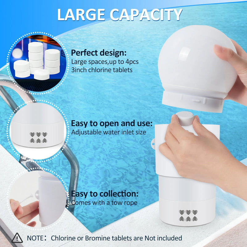 Solar Pool Floater Light Chlorine Dispenser RGB LED Color Changing Solar Powered UV Resistant Large Tablet Capacity Pool Sanitizer