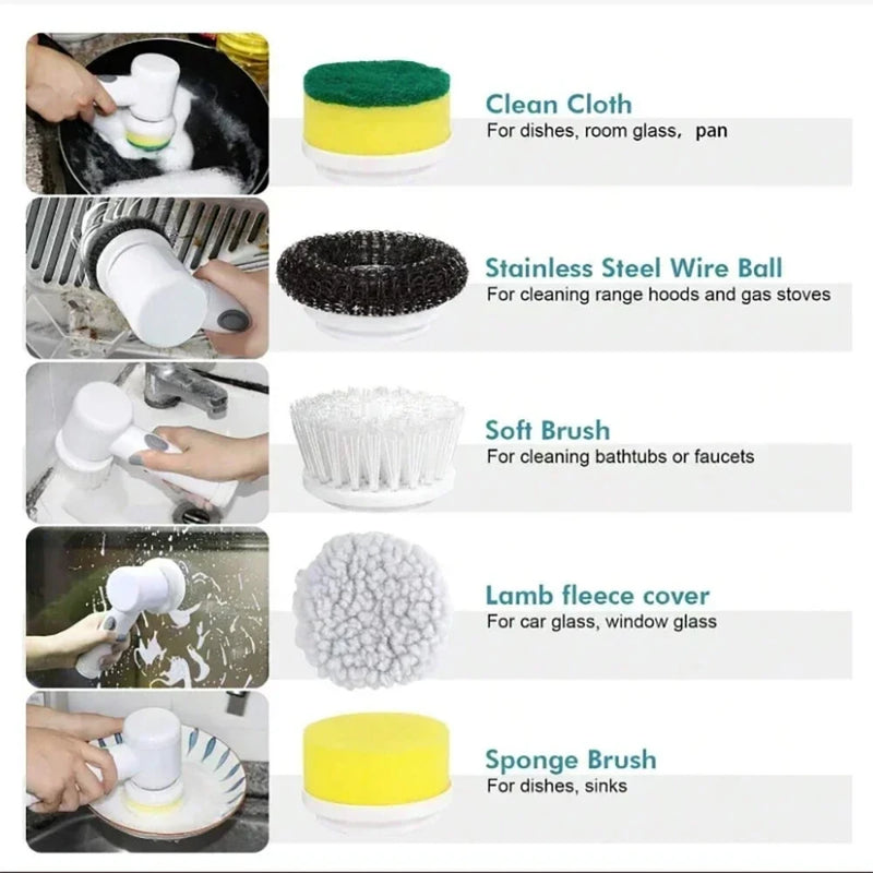 Electric Cleaning Brush Kitchen Bathroom Multifunctional Cleaner Electric Scrubber Bathroom Cleaning Brush USB Rechargeable with 5 Replaceable Brush Heads