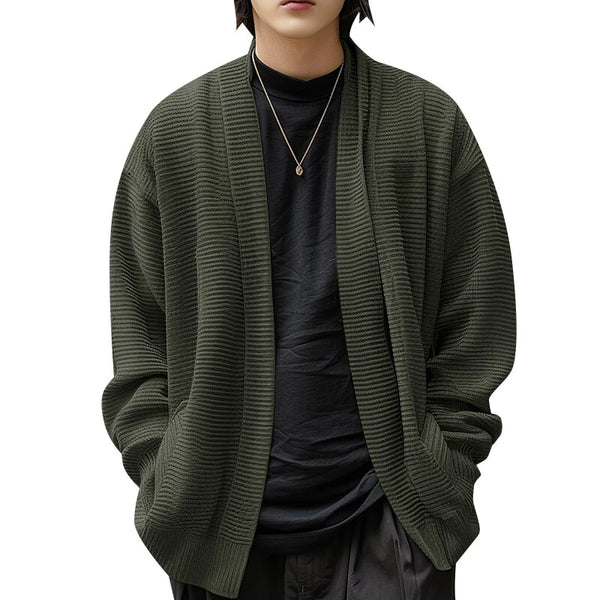 INCERUN Mens Knitted Striped Long Sleeve Cardigan Casual Solid Color Spring Fall Winter Men's Coat