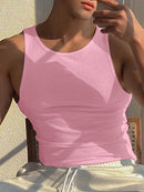 Mens Solid Crew Neck Rib-Knit Sleeveless Tank Top
