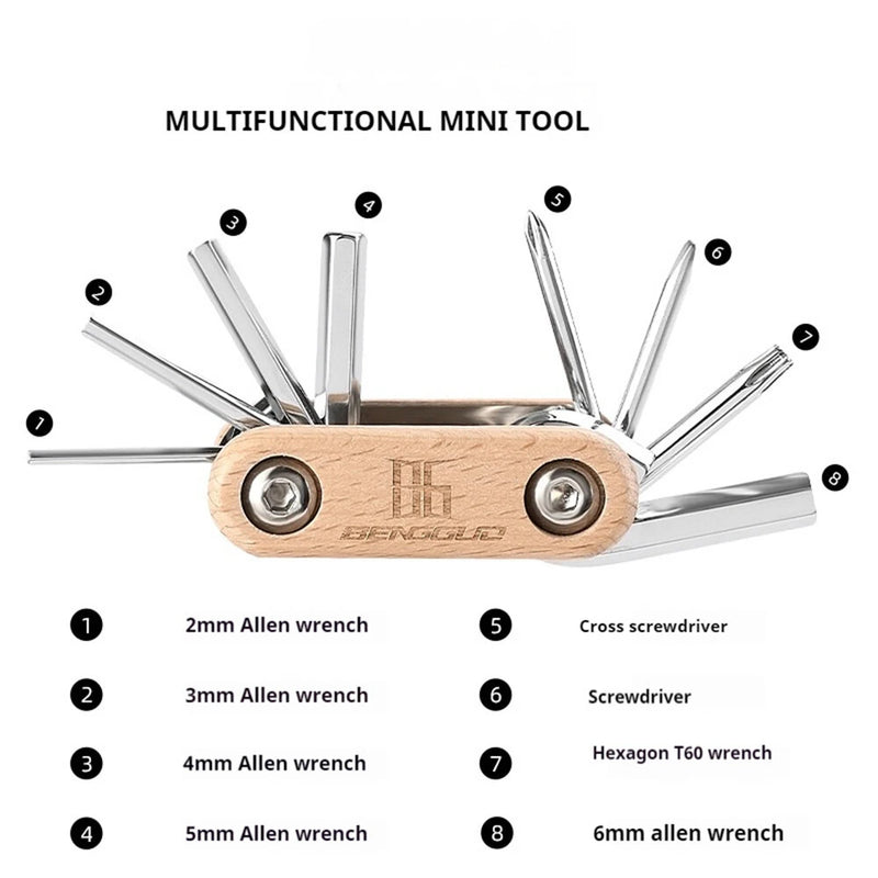 BENGGUO 8 in 1 Portable Folding Mini Bike Repair Tool Multifunctional Screwdriver Hex Wrench for Bike Tire Chain