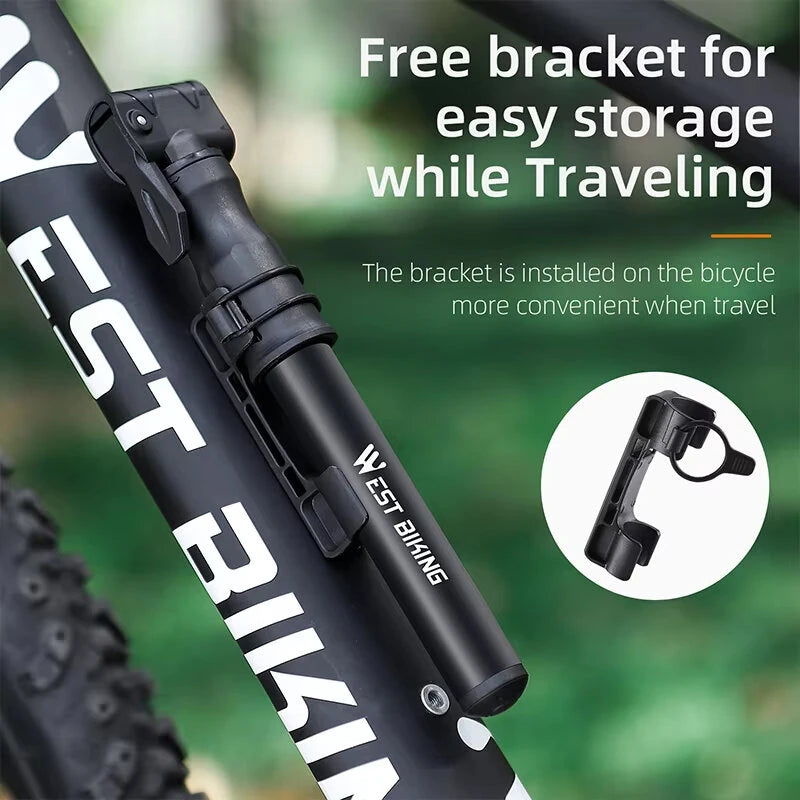 WEST BIKING 100PSI Mini Bicycle Air Pump Portable Hand Pump Hose MTB Mountain Road Universal Schrader Presta Valve Waterproof Tire Inflator for Ball Cycling