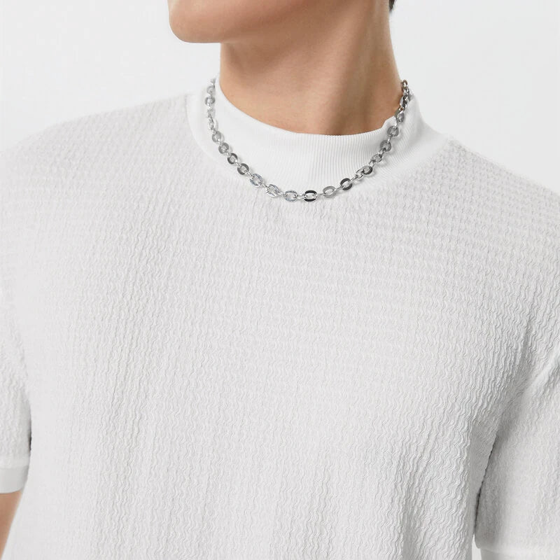 INCERUN Mens Half-collar Solid Knitted pit-stripe Short Sleeve T-shirt