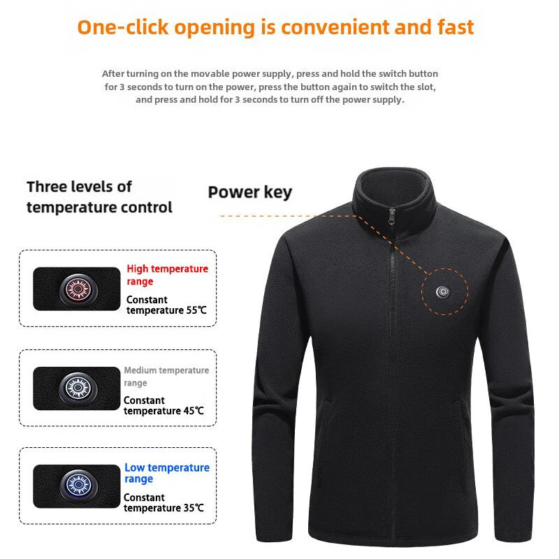 TENGOO HJF-09 9 Heated Area Jacket Outdoor Fleece Coat USB Electric Heating Long Sleeves Heating Jacket Warm Winter Thermal Clothing