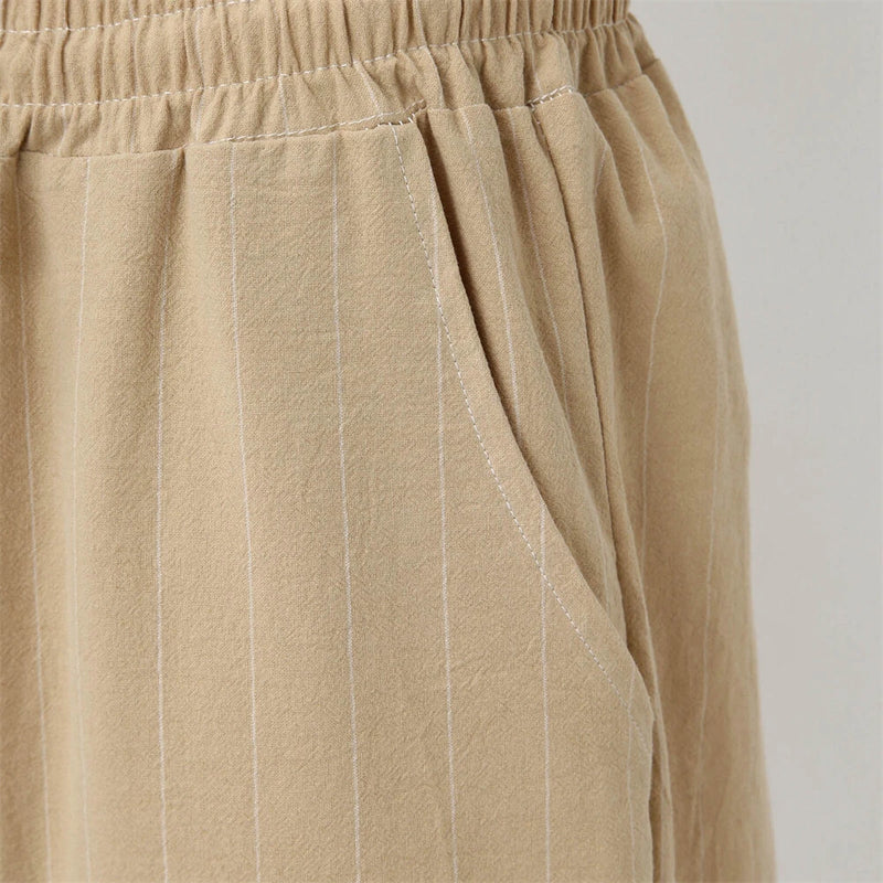 Men's Quick Dry Cotton Linen Shorts Summer Breathable Stripe Casual Gym Running Cargo Pocket Beach Five-point Pants Lightweight Comfortable