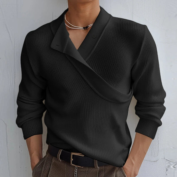 INCERUN Mens Solid Color Double Collar Pullover Sweater Comfortable Stretchy Fabric Casual Top for Male Plus Size S 5XL