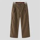 INCERUN Men Wide-leg Solid Color Casual Pants with Pockets Cropped Design Zipper Botton Trousers Plus Size
