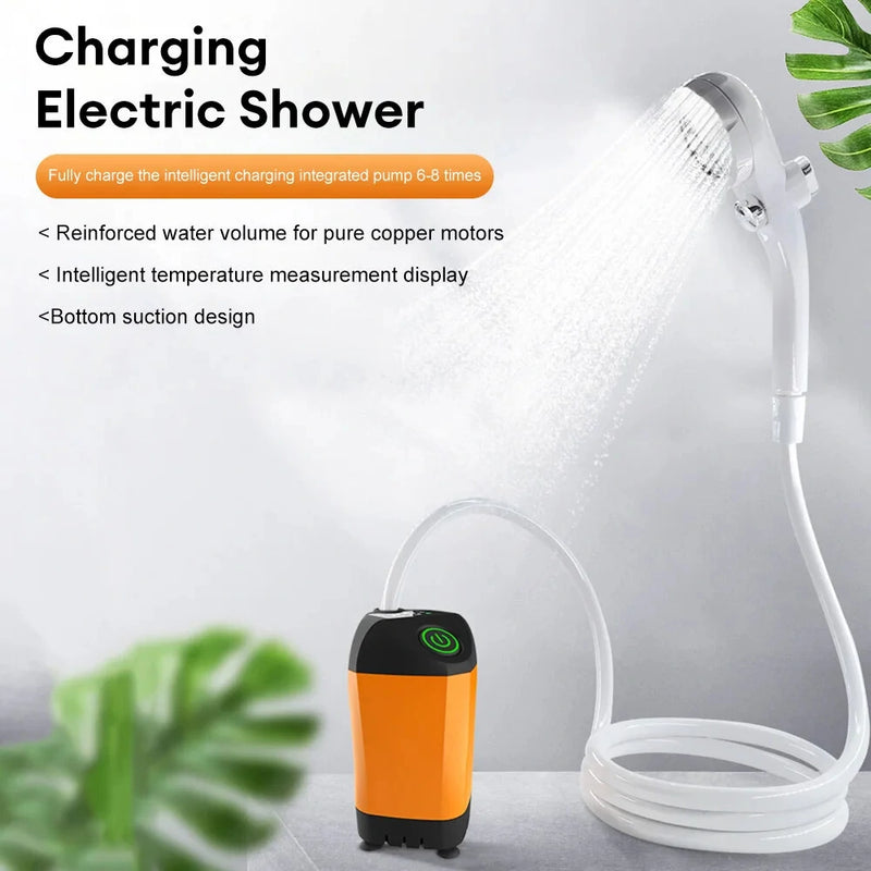Portable Electric Shower Pump Outdoor Camping Shower IPX7 Waterproof with Digital Display for Camping Hiking Backpacking Travel