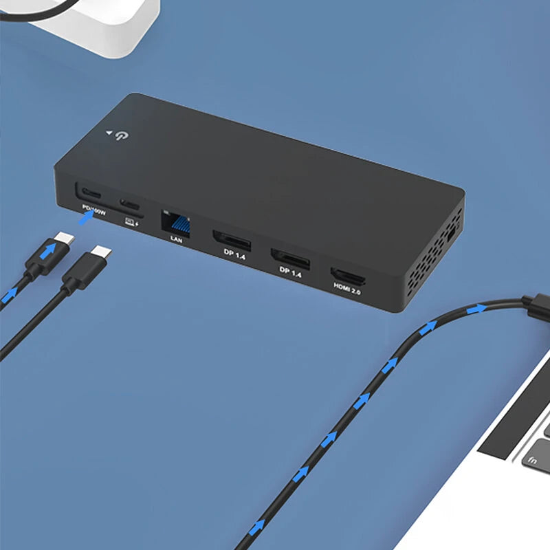Blueendless HP1306 13-in-1 Type-C Docking Station with DP1.4*2 / HDMI-Compatible 2.0 PD100W LAN USB-C3.2 USB3.2 SD/TF Card Slot 3.5mm Audio Muitifunctional USB Hubs