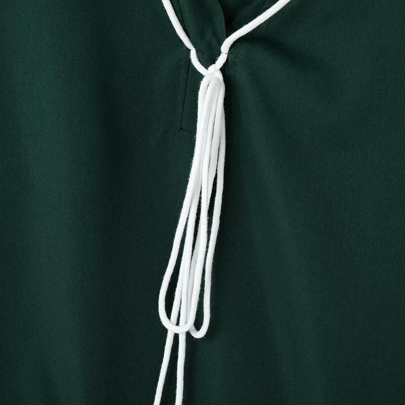 INCERUN Mens Twist Patchwork V-Neck Long Sleeve T-Shirt Fashion Solid Color Drawstring Design Tshirt