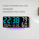 15 Inch Digital Wall Clock with Atmosphere Lights Remote Control Temp Humidity Display LED Table Clock Multifunctional Alarm Clock