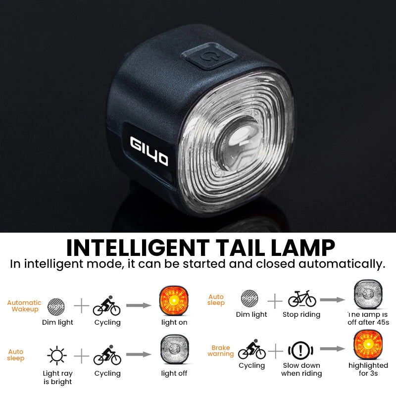 GIYO Smart Brake Sensing RGB Bicycle Taillight Waterproof Warning Flash Lamp USB Charge Bike Rear Light for Outdoor MTB Night Riding Safting