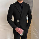 INCERUN Mens Metal Button Detail Solid Color Long-Sleeve Blazer Business Casual Suit for Male