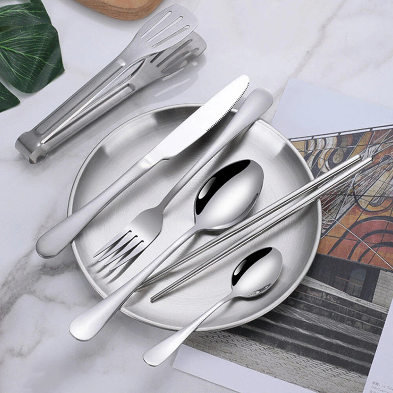 IPRee 11pcs Stainless Steel Flatware Set for Camping, Hiking & Outdoor Dining - Polished Finish Portable Cutlery Kit with Plates, Spoons, Forks, Travel Utensil Set for Picnics & Backpacking