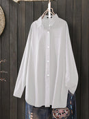 Women Daily Casual Cotton Irregular Hem Commute Loose Shirts