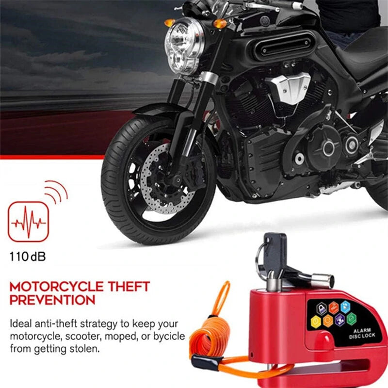 ROBESBON Bicycle Disc Brake Lock 110dB Loud Alarm Anti-thief Protection Aluminum Alloy Waterproof Reminding Rope Lock for Bike Motorcycle