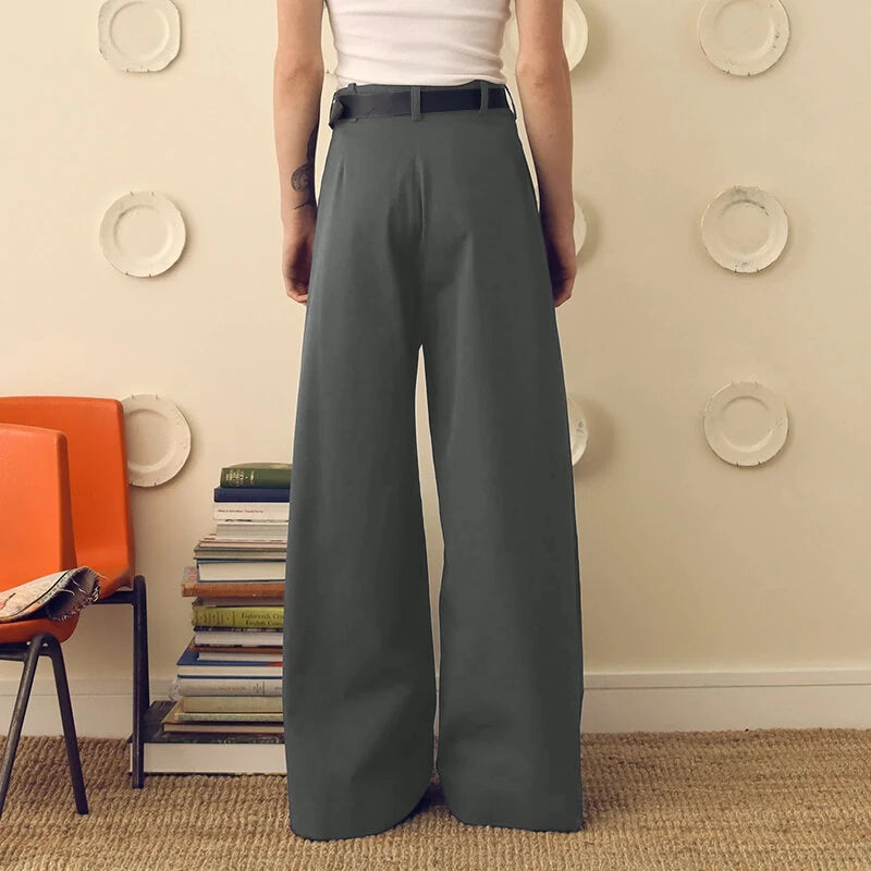 INCERUN Mens Solid Color Loose Fit High Waist Pant Casual Wide Leg Long Trousers Plus Size For Men S-5XL