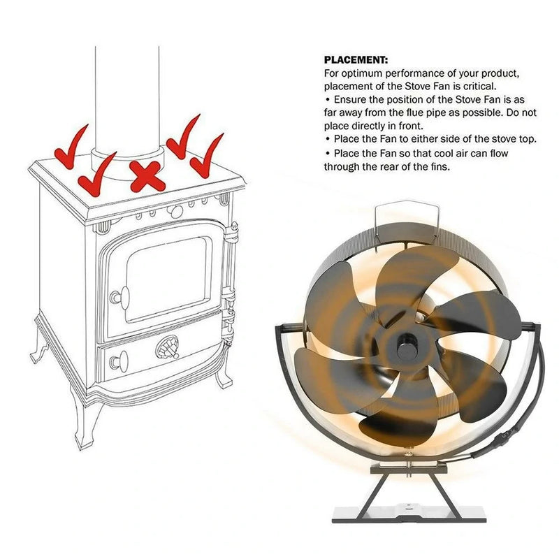 6 Blade Wood Burner Fireplace Fan Mini Heat Powered Stove Fan Eco-fan Quiet Home Efficient Heat Distribution