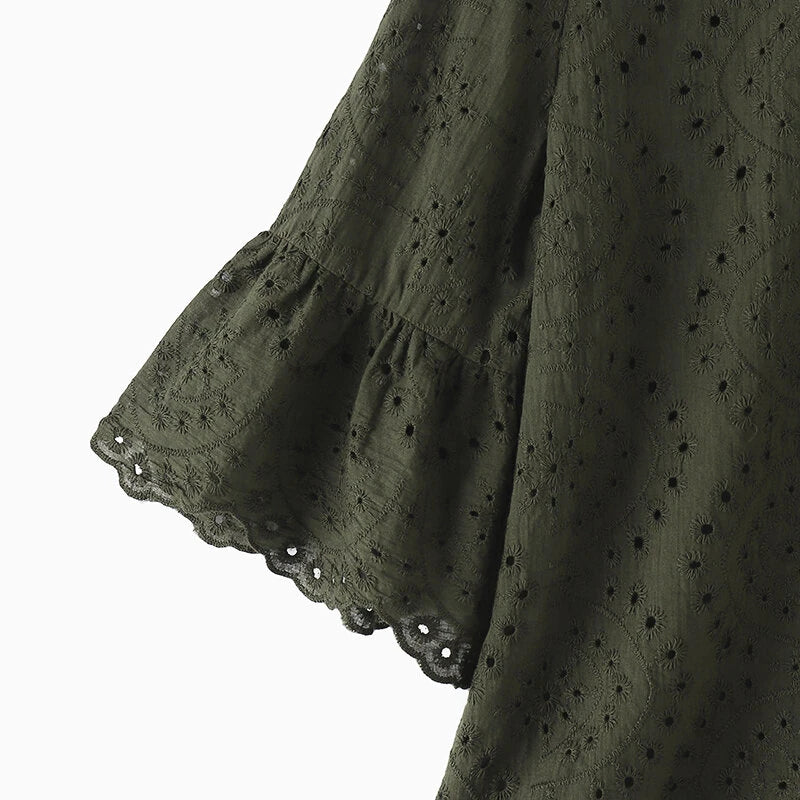 ZANZEA Women Korean Casual Shirt Daily Embroidery Hollow Ruffle Sleeve Blouses
